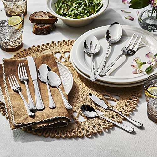 HENCKELS Alcea Flatware Set, 65-Piece, Silver & Steak Knife Set of 8, Stainless Steel Knife Set, Silver HENCKELS Alcea Flatware Set, 65-Piece, Silver & Steak Knife Set of 8, Stainless Steel Knife Set, Silver
