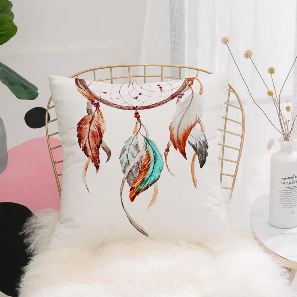 HYOSXW Cushion Cover,Throw Pillow Case Home Decorative for Living Room Bedroom Sofa Chair 16X16 Inch,Feather, watercolor Dream Catcher Traditional Native American inspirations,Pillowcase 40X40cm