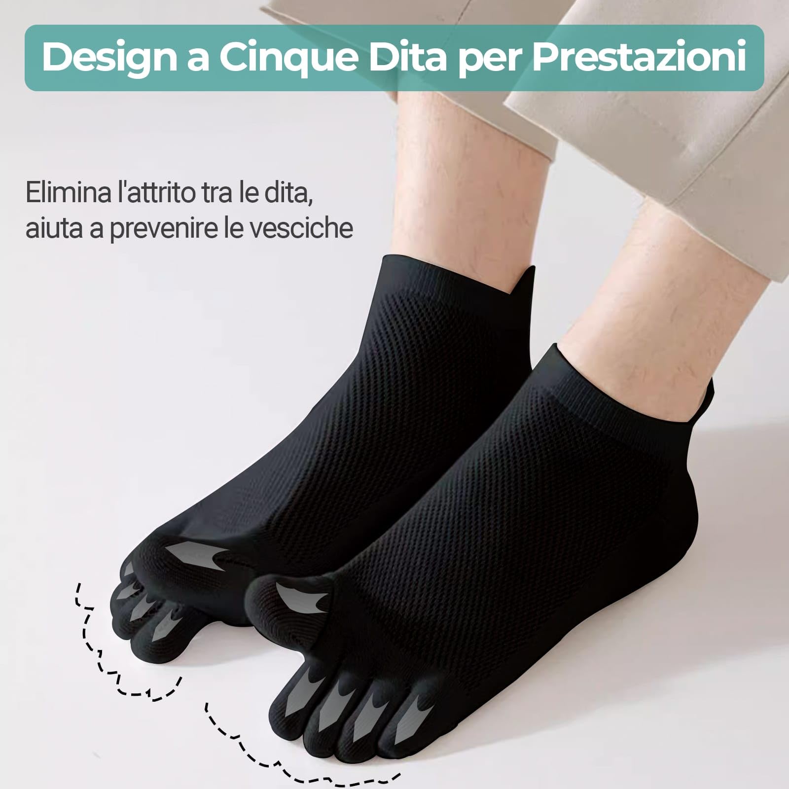 QUPOLPOL 5-Paia Calzini Sportivi Uomo – Calze Corti con Dita Separate in Cotone Traspirante, Ideali per Corsa, Fitness, Calcio, Basket, Cycling e Lavoro