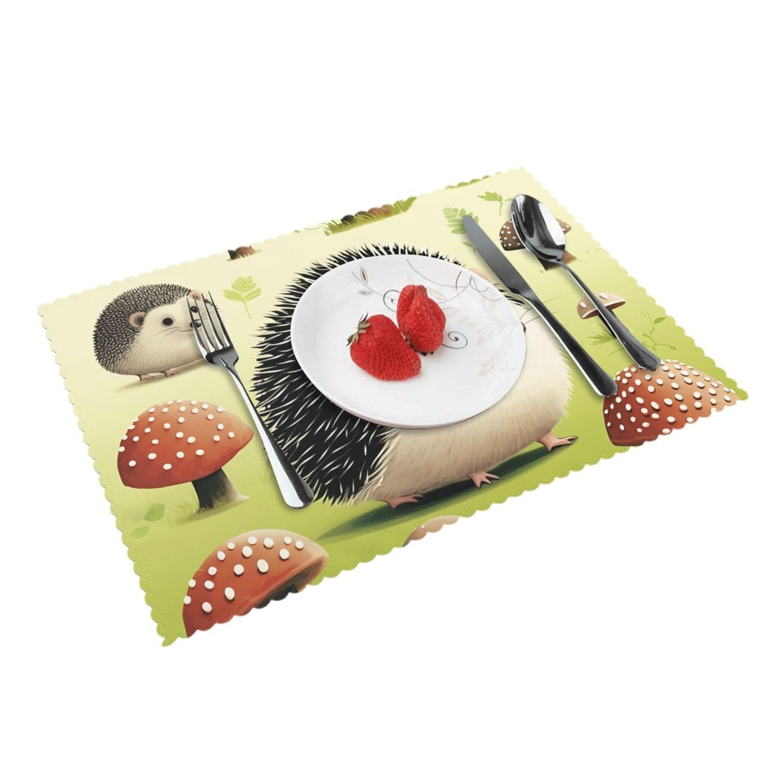 Placemats Set of 4 Heat Resistant Non-Slip Place Mats for Dining Table Hedgehog Placemats Washable Woven Table Mats Wipeable Placemat for Kitchen Decoration 30 x 45 cm