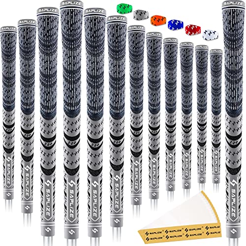 SAPLIZE Cross Cord Golf Grips Set of 13 Grips with Tape or Full Regripping Kit, Standard / Mid / Jumbo Size, Low Taper Design, Multi-compound Hybrid, Anti-Slip Golf Club Grips, CL03 Series