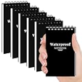6 Pack Waterproof Notebook, 3x5 Pocket Notepad, Small Top Spiral Stone-Paper Notepad, Mini Pocket Notebook, Little Memo Note Pads for Outdoor, Office, School, Travel (Black)