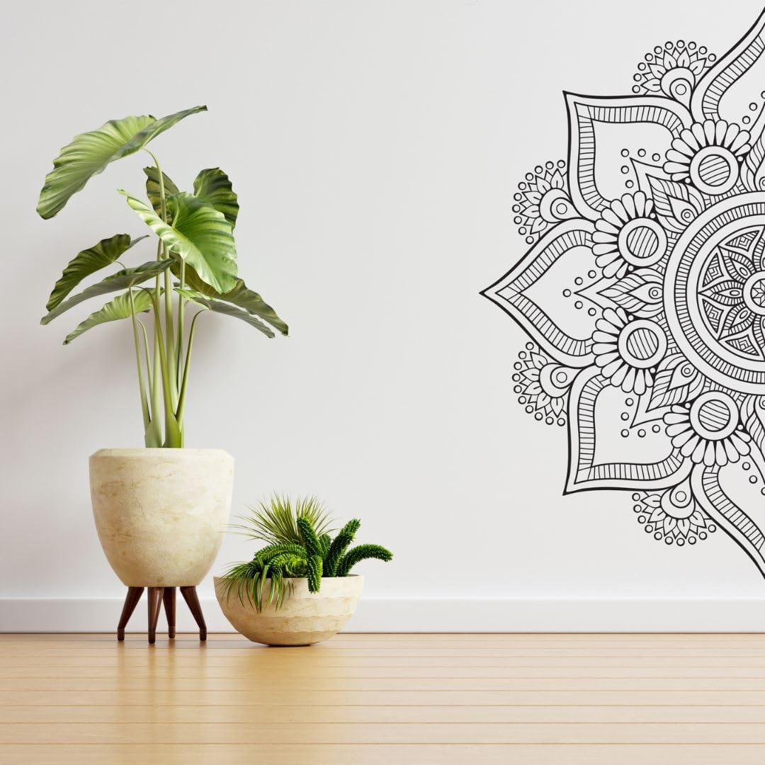 110 cm Monochrome Mandala Wall Sticker Self Adhesive Sticker (Pack of 1)