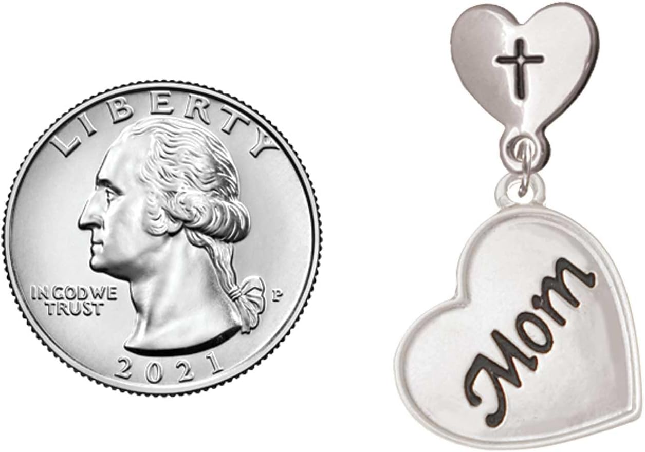 Delight Jewelry Plated Script Mom Heart Plated Cross in Heart Post Dangle Earrings
