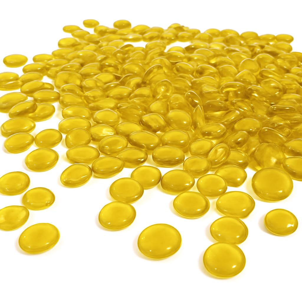 ARSUK Glass Pebbles - 180pcs Glass Beads for Vases, Decorative Glass Pebbles for Aquariums, Vases & Plant Pots – Polished Stones for Home & Garden Décor – Non-Toxic & Safe (0.955Kg, Yellow Pebbles)