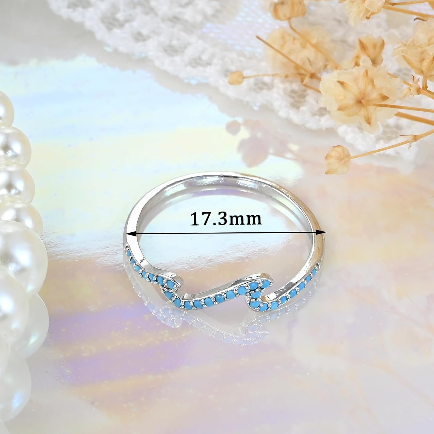 Sterling Silver Turquoise Wave Ring for Women Boho Style Stackable Statement Rings with Real Turquoise Jewelry Gemstone Rings for Beach or Vacation - Image 5