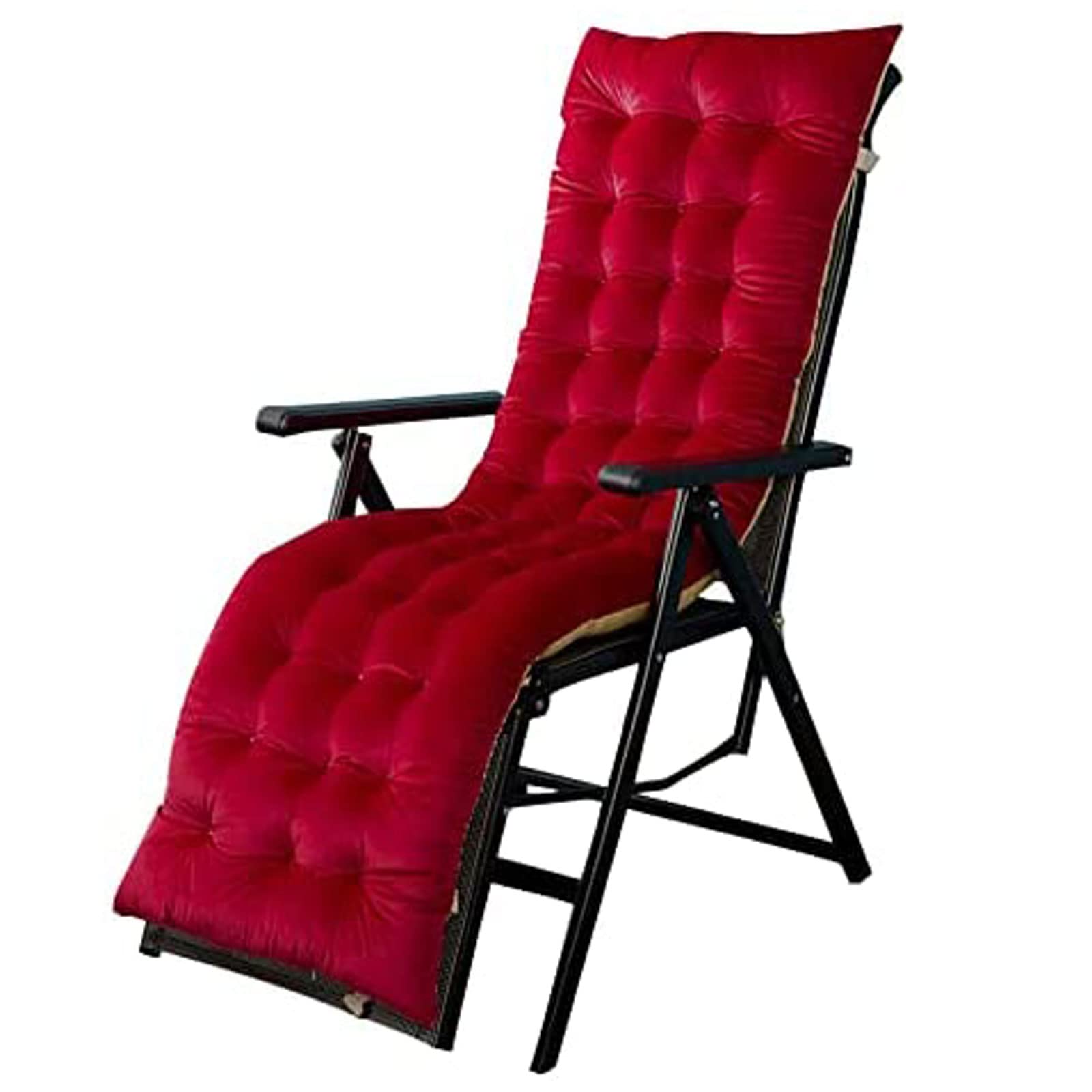 Cuscino per Sdraio Classico Pieghevole Cuscino per Sdraio Trapuntato Spesso Imbottito Cuscino da Banco da Giardino Cuscino Poltrona con Ties (Red 18X61X4Inch)