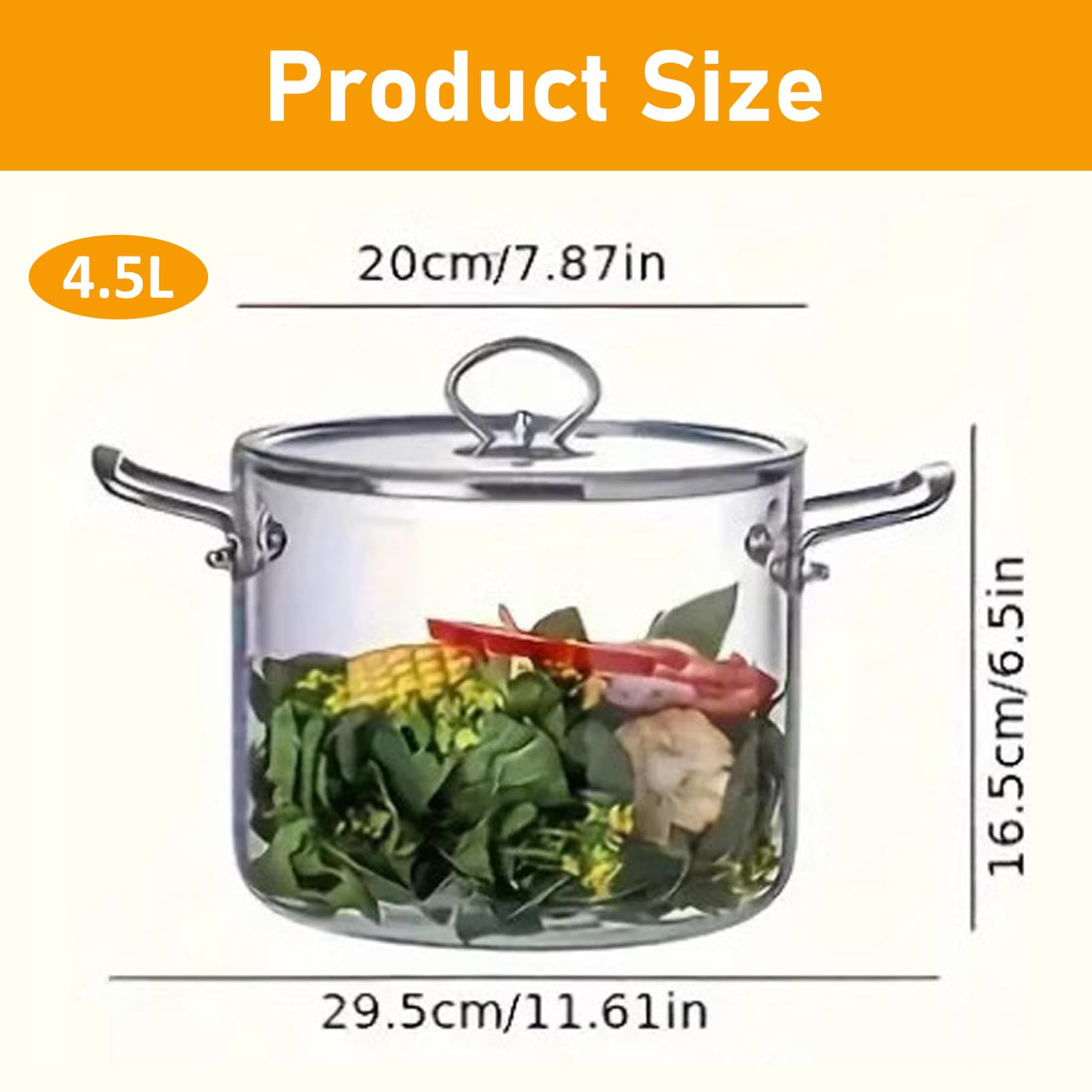 Glastopf mit Deckel, 4 l transparenter Kochtopf mit zwei Edelstahlgriffen zum Kochen von Nudeln und Suppen