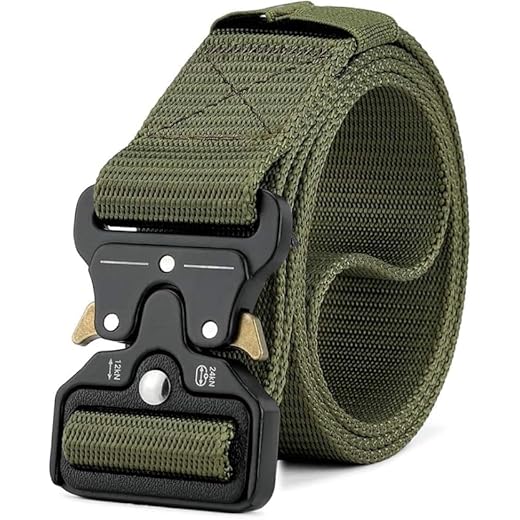 ZYEKIU Ceinture Militaire Homme Ceinture de Travail en Nylon 1,5 Pouces, Tactique Militaire avec Boucle Métallique à Dégagement Rapide pour Randonnée Camping Sports Plein Air (Vert Armée)