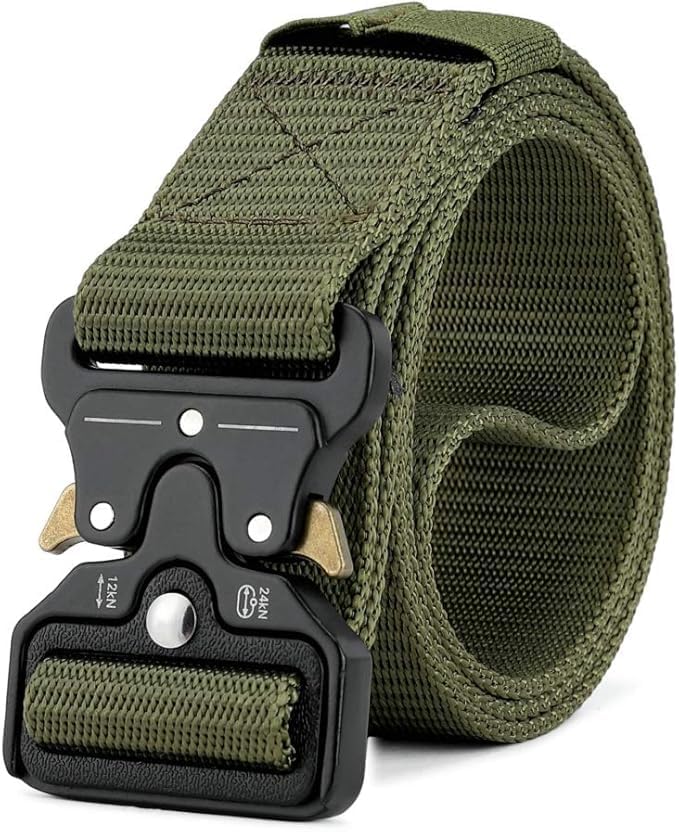 ZYEKIU Ceinture Militaire Homme Ceinture de Travail en Nylon 1,5 Pouces, Tactique Militaire avec Boucle Métallique à Dégagement Rapide pour Randonnée Camping Sports Plein Air (Vert Armée)