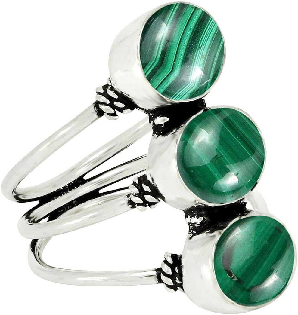 Natural Oval Shape Three Gemstones Triple Band Silver Plated Ring image 2
