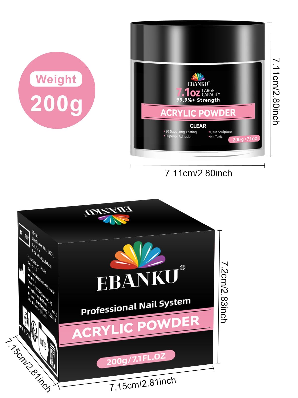 EBANKU Polvo acrílico transparente, 200 g, polvo profesional de uñas acrílico de gran capacidad para extensión de uñas acrílicas, tallado de uñas, larga duración, no necesita lámpara de uñas