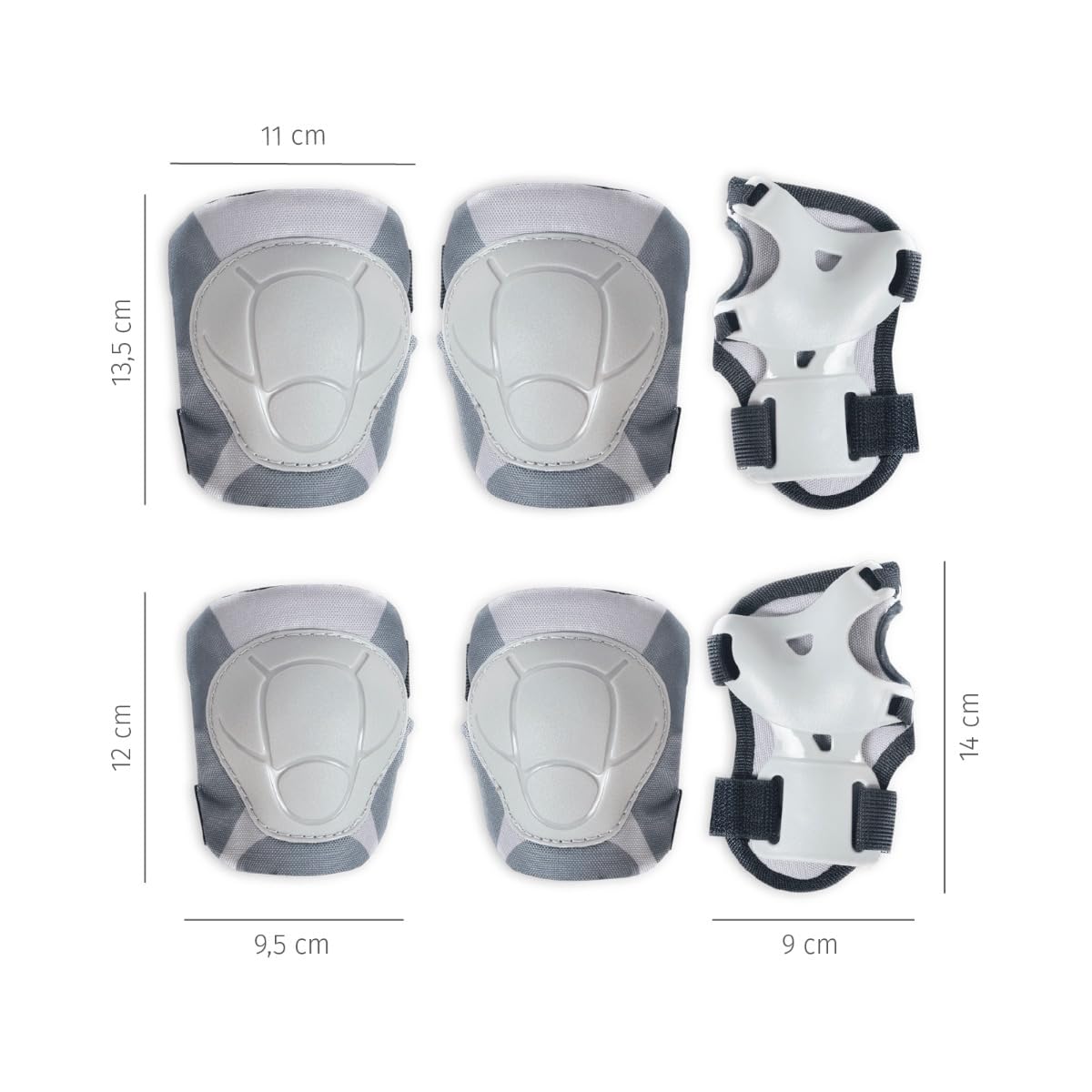 BEELOOM Protecciones Infantiles para Bicicleta Grey Pad Coderas Rodilleras Muñequeras Gris Correas Ajustables 2 Años