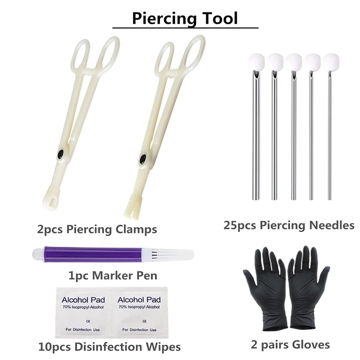 Rayyl Piercing Nadeln Set 12G 14G 16G 18G 20G und Plastic Clamps für Piercing Zubehör