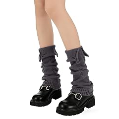 Y2K Leg Warmers 1 Pair Ripped Grey Baggy Leg Warmers for Women Soft Polyester Knit Non-Slip Warm Harajuku
