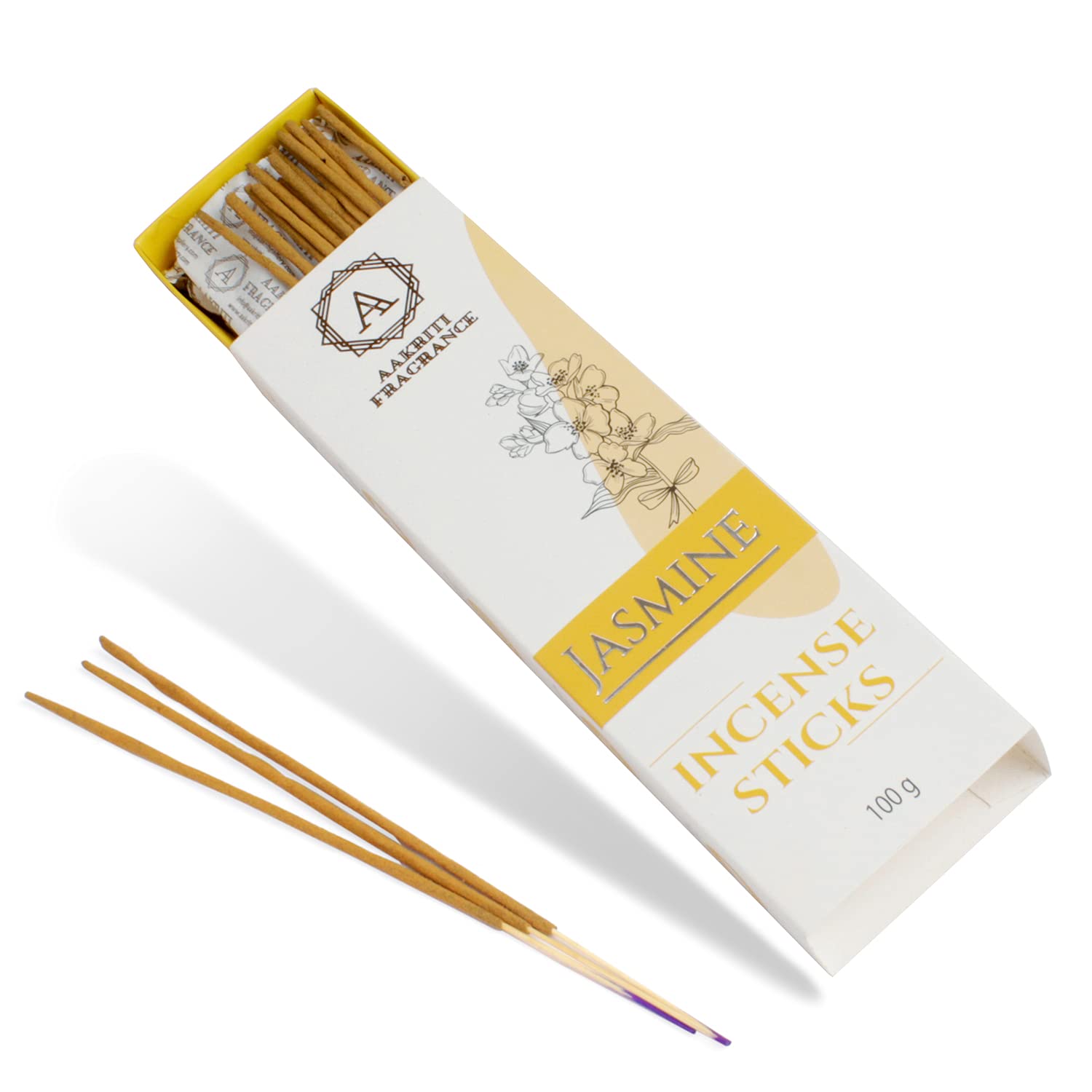 Aakriti 100 Gram Pack Natural Premium Aroma Organic Hand Rolled Masala Incense Sticks Perfect for Everyday Use 100% Pure Natural Relax and Unwind (Jasmine)…
