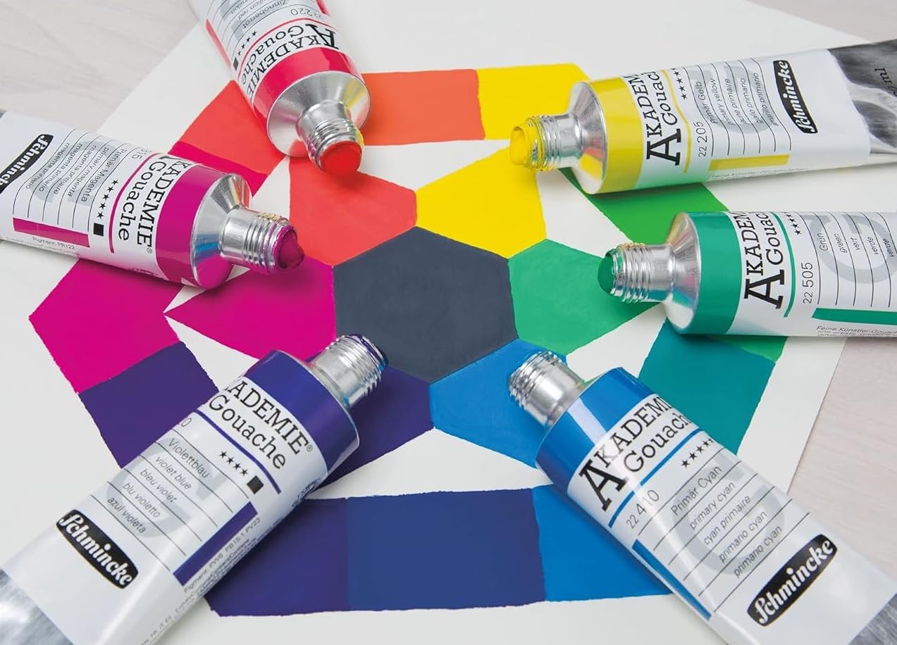 Schmincke - AKADEMIE® Gouache, 12 Tuben à 20 ml + 1 Pinsel und 1 Karte