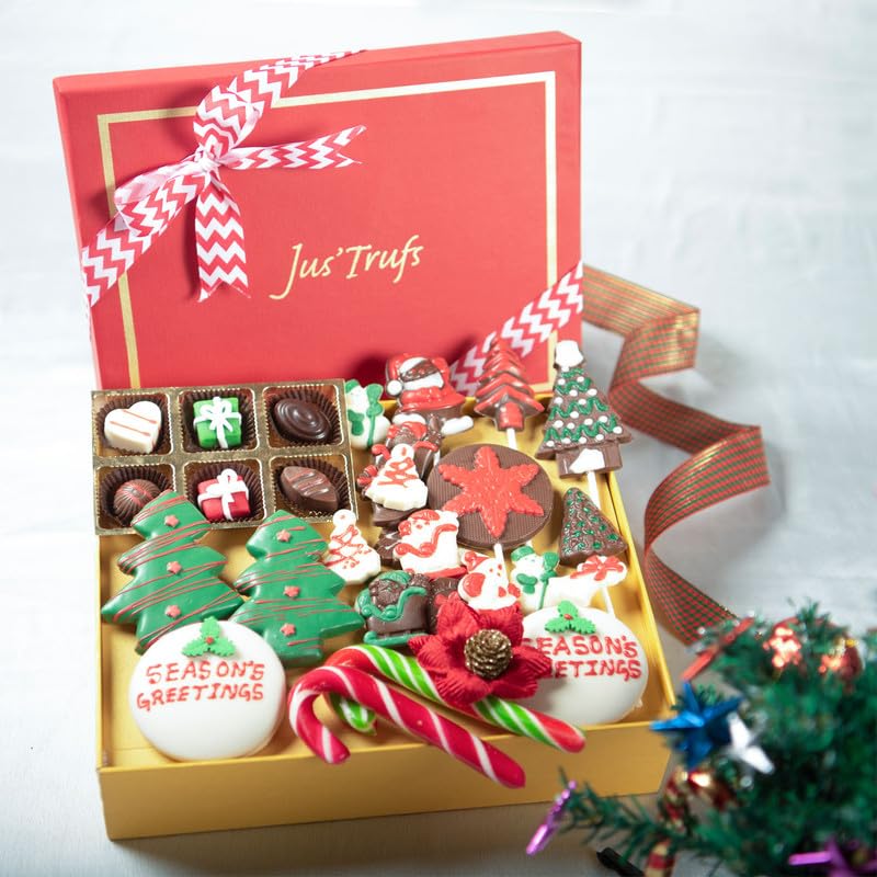 Jus' Trufs Joyful Christmas Family Hamper | Gifts For Christmas and New Year | Christmas Chocolate for Gifting | X-mas Chocolates Basket