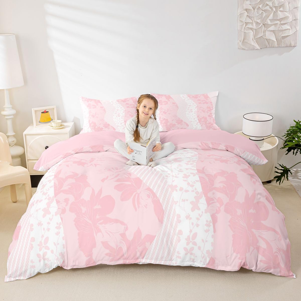 Homewish Geometryczny super king poszewka na kołdrę kwiatowy zestaw pościeli dla dorosłych nastolatków kobiet kwiat patchwork fioletowy retro poszewka na kołdrę abstrakcyjne płatki różowe zestawy