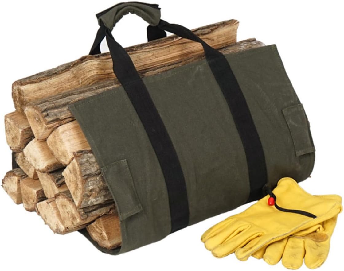 Canvas Firewood Bag Rack Set with Aluminum Alloy Frame Outdoor
