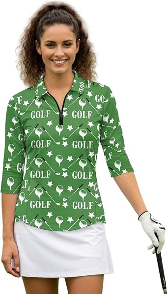 Womens Golf Shirts 3/4 Sleeve Casual Athletic Tops Breathable Workout Tennis Apparel Moisture Wicking S-2XL