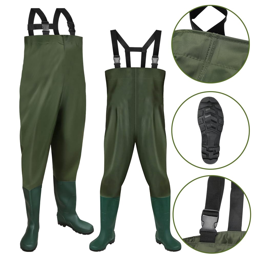 Pantalon de pêche imperméable en nylon et PVC avec bottes en caoutchouc antidérapantes