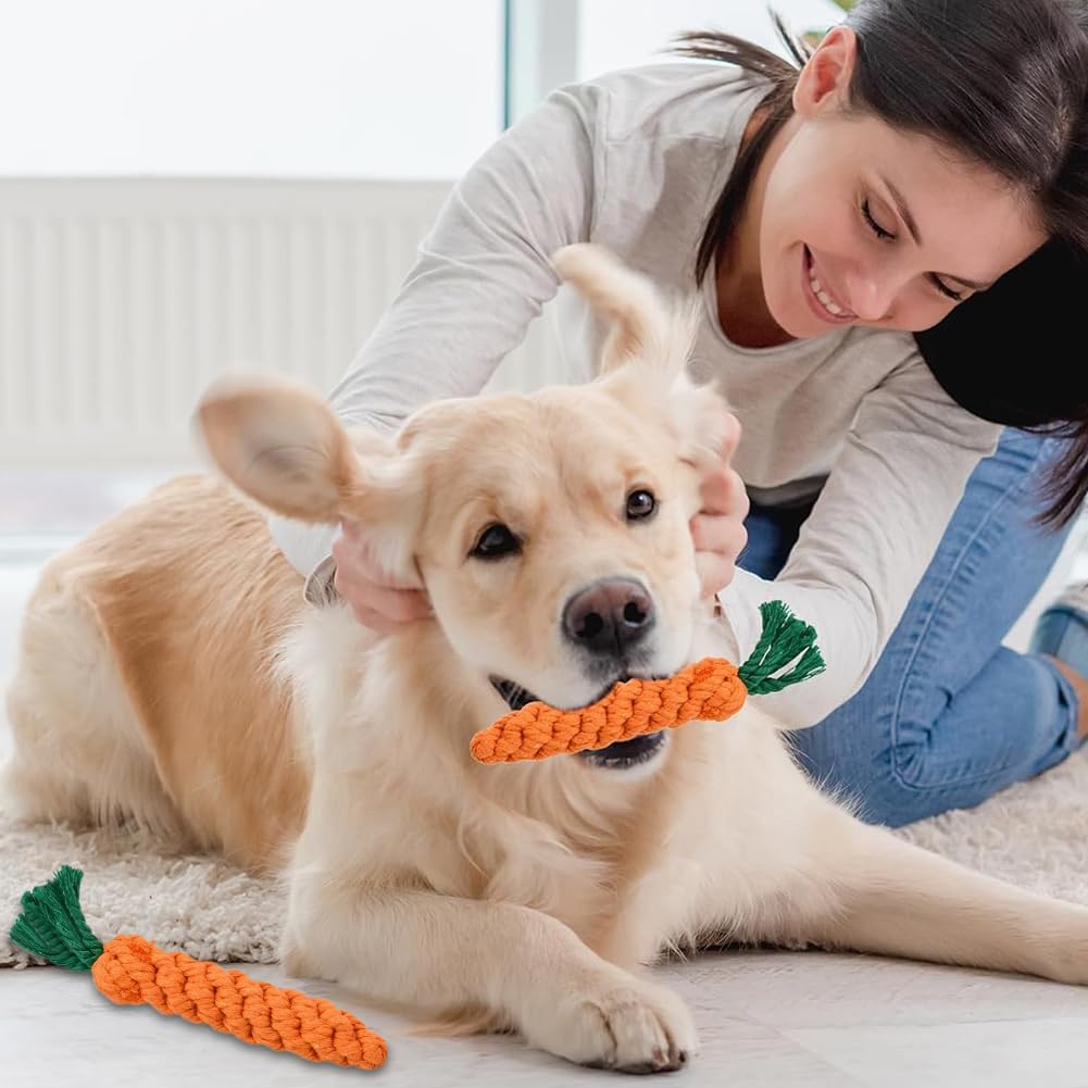 NIEEKRUN 2 Pack Dog RopeToys Carrot Dog Toys Puppy Teething Toys Dog Braided Rope Toy, Dog Chew Toys - Image 4