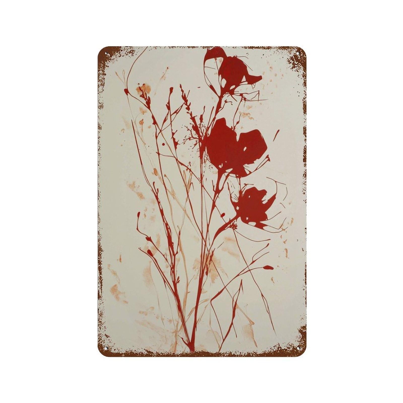 xiaoxiaoshen Red Floral Abstract Minimalist Flower Bold Silhouette Modern Botanical Wall Decor Art Metal Tin Poster Modern Home Decor Art Home Bar Shop Decorations Vintage Sign 30x20cm