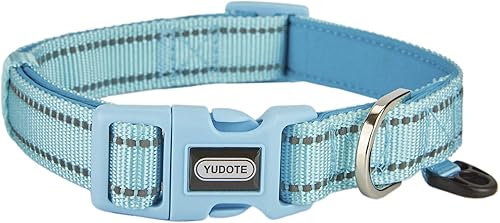 Collar de nailon reflectante para perro con acolchado de neopreno transpirable, ajustable para perros grandes. (cuello de 17 a 26.3 pulgadas, azul