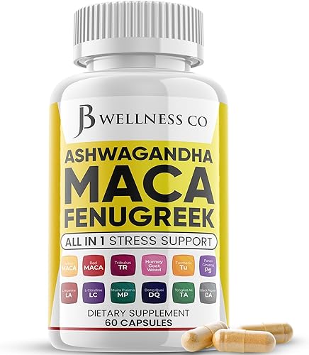JB WELLNESS CO Ashwagandha 5000mg raíz de maca 5000mg Fenogreco 3000mg Suplemento con Tongkat Ali Ginseng - Ayuda con el estado de ánimo y la salud