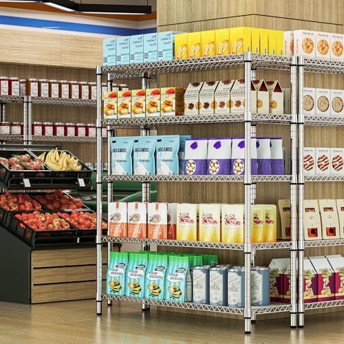 Image of M MZG 3500LBS 59 inch W 5 Tier Storage Shelves Rack Metal Wire Shelving Unit, Storage Standing Shelf Organizer for Laundry Bathroom Kitchen Pantry Closet Garage, Chrome 17.7 inch D x 59.1 inch W x 70.4 inch H
