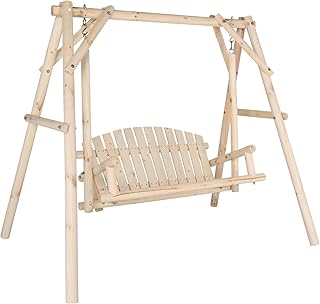 VINGLI Heavy Duty 880 LBS Wooden Patio Porch Swing with A-Frame Stand, H...