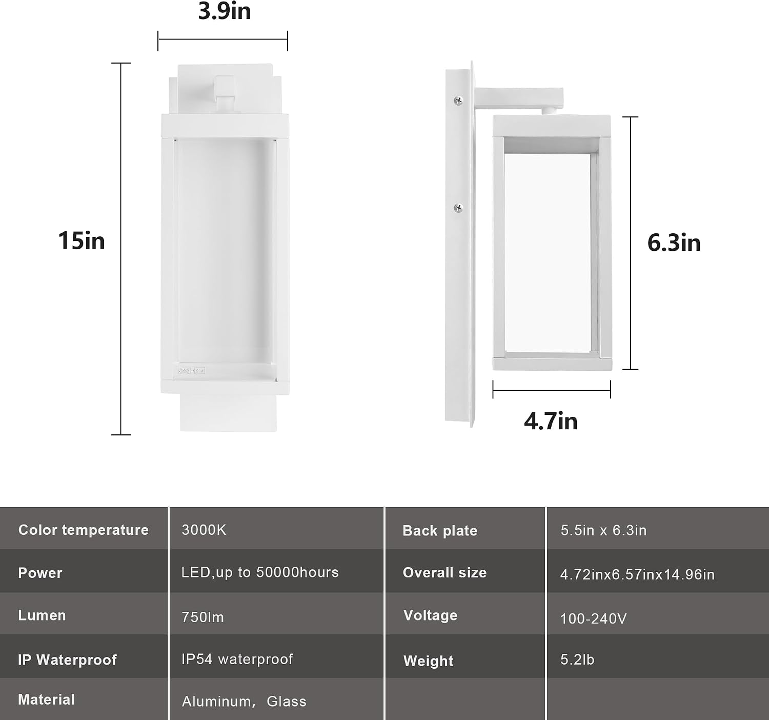 Lustrlach Modern Outdoor Light Fixtures Dusk to Dawn Outdoor Lighting,15" Exterior Wall Sconce, Porch Light, White Garage Lights Wall Lamp,Waterproof Outdoor Lights for House,Garden,Front Door