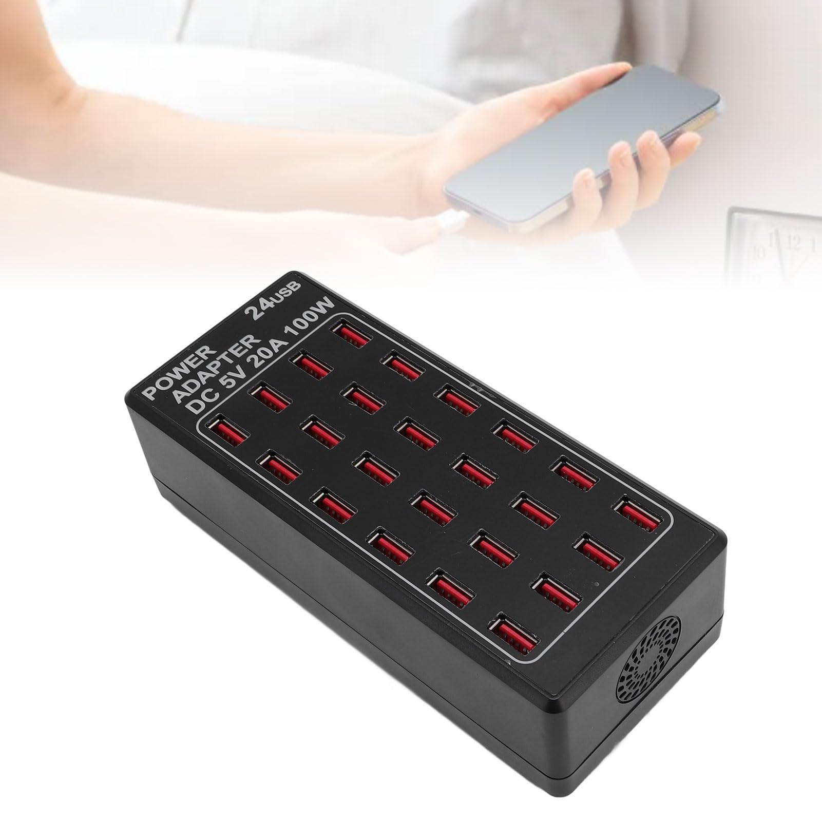 Stacja ładowania USB, 100W 24 Port Travel Desktop ładowarka USB Multi Ports Stacja Kompatybilna z Tabelami Smartfonów do Biura Domowego (wtyczka UE)