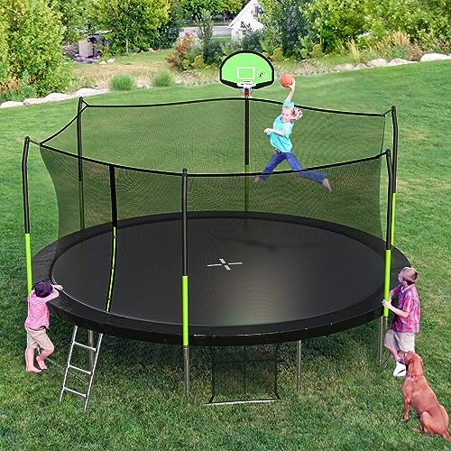 Image of SKOK 14FT Trampolines with Net, 400LBS Outdoor Trampolines for Kids with Basketball Hoop -ASTM Approved Trampoline for Children and Adults