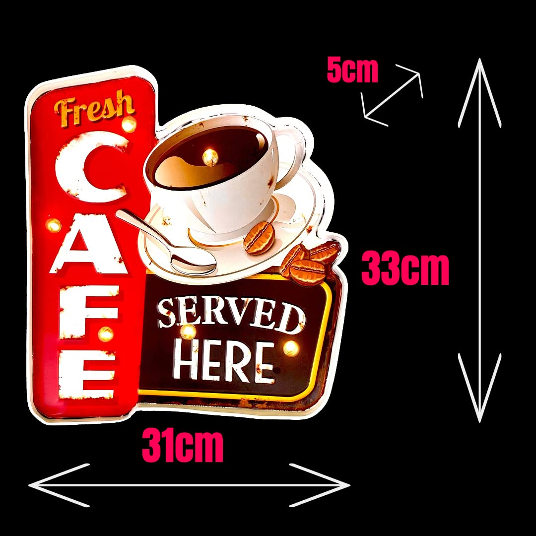 Adornos de Pared Restaurante — Cartel Retro De American Retro Sign Company Letrero Luminoso LED Cafe para Cafeteria Pub Bar y Cocina | 33x31x5cm (9092)