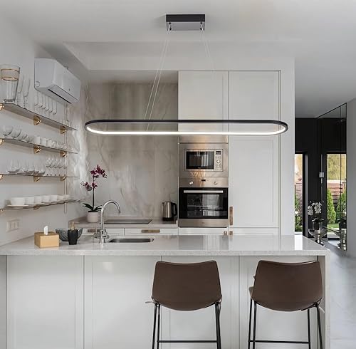 Miniatura 6 de MADEM Candelabro LED moderno, 39.4 pulgadas, luz lineal negra, luz colgante de mesa de billar, lámpara colgante regulable 3CCT para comedor, cocina,
