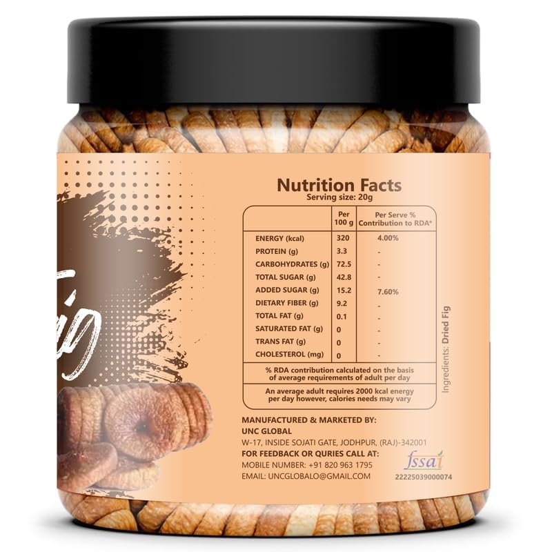 Image of UNC GLOBAL Premium Dried Figs 500 G | Sweet Afghani Anjeer I Low in Fat | Healthy Anjir Snack I Rich Source of Vitamins Dietary Fiber & Iron | Anjeer for Juice Drink
