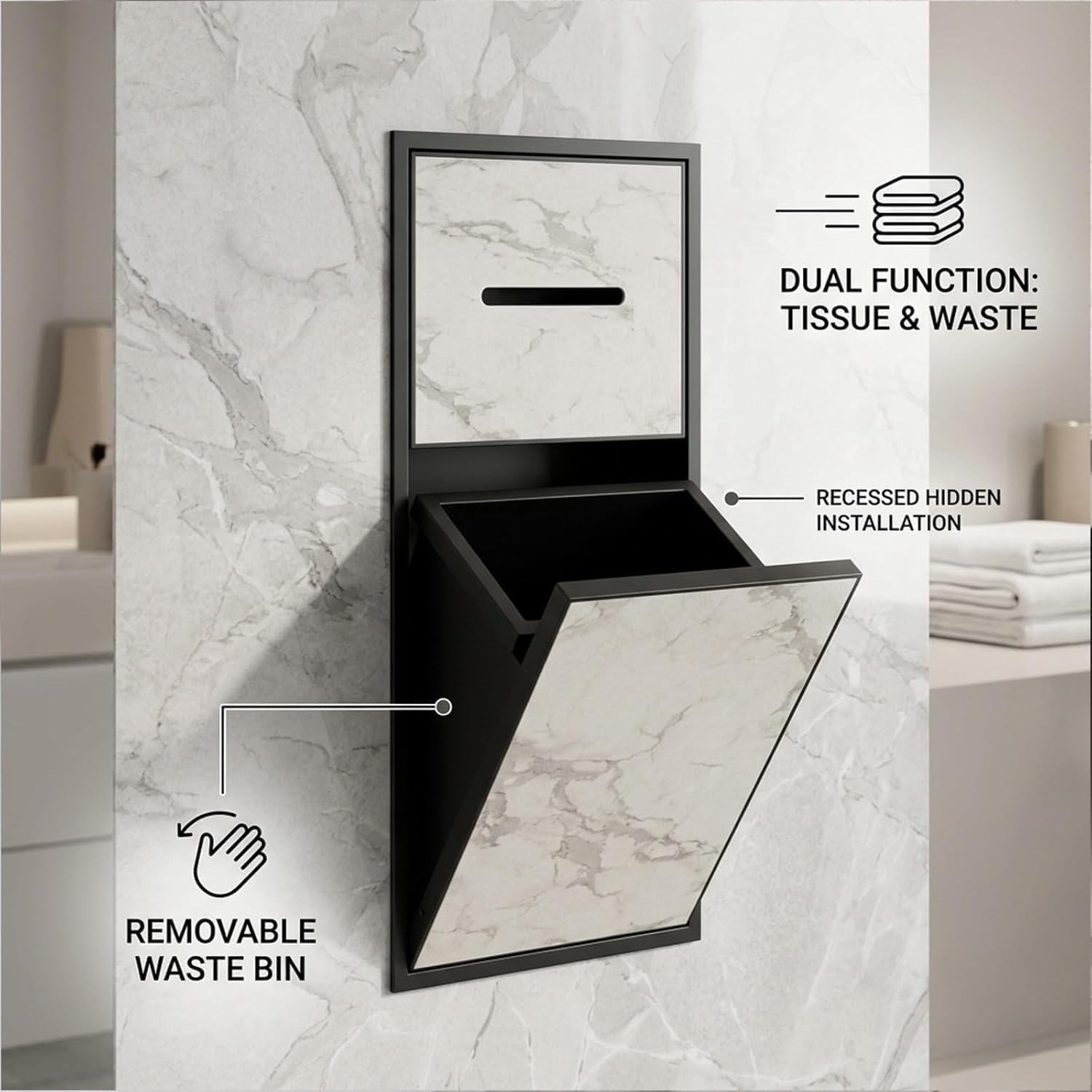 Portarrollos De Papel Higiénico Empotrable con Papelera Oculta, De Acero Inoxidable 304, para Instalación En Pared En El Baño, Resistente Al Agua, 2 En 1 para Papel Higiénico Y Papelera.
