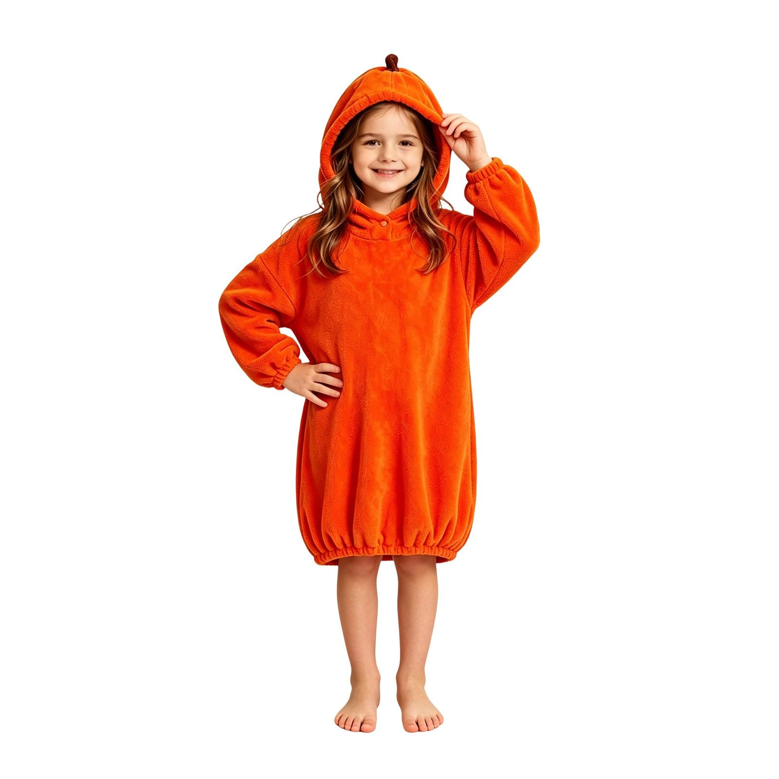 Túnica larga mullida con capucha de calabaza de Halloween para niñas