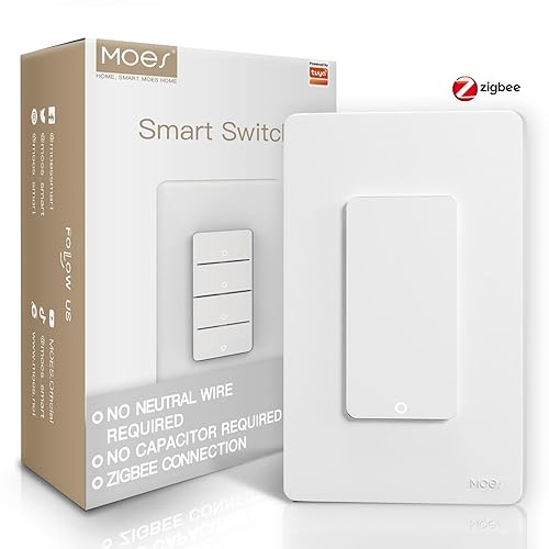 MOES Interruptores inteligentes Zigbee, sin cable neutro, requieren MOES Zigbee Hub Interruptor de luz inteligente de un solo polo, compatible con