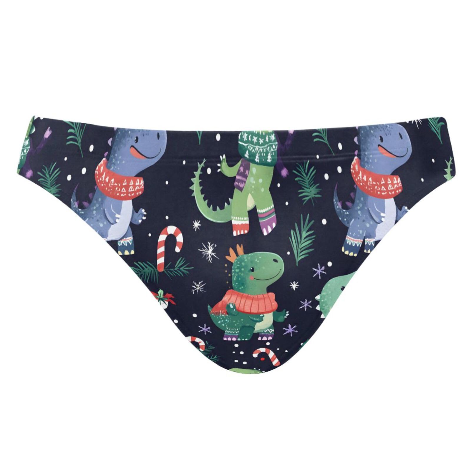 Mens Cute Christmas Dinosaur Roar Swim Briefs Bikini Swimwear Bathing Suit XL 202b8390