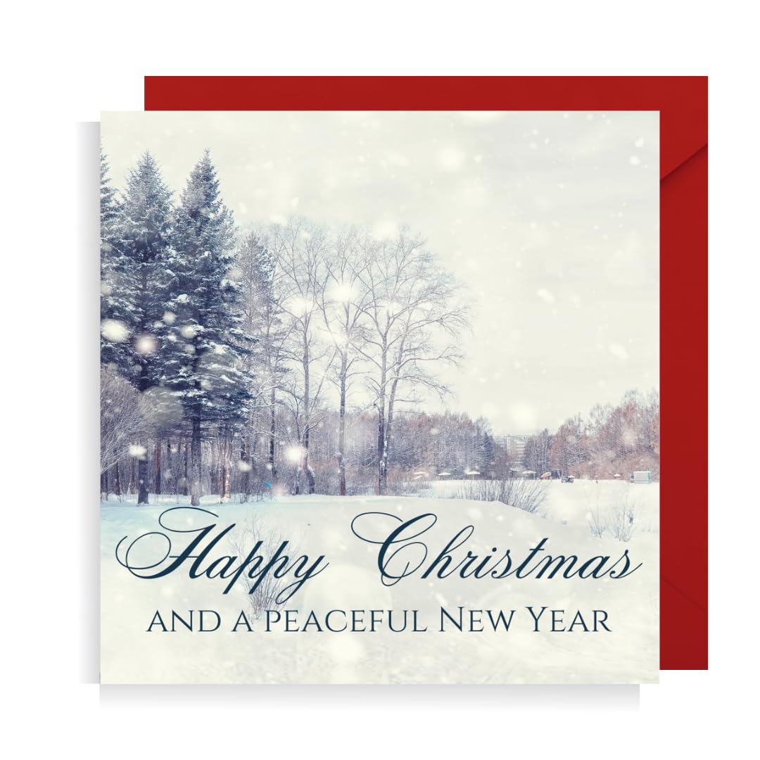 Second Ave Pack of 10 Happy Christmas Xmas Christian Religious Holiday Festive Greetings Cards, Red, Green, White, 140mm x 140mm