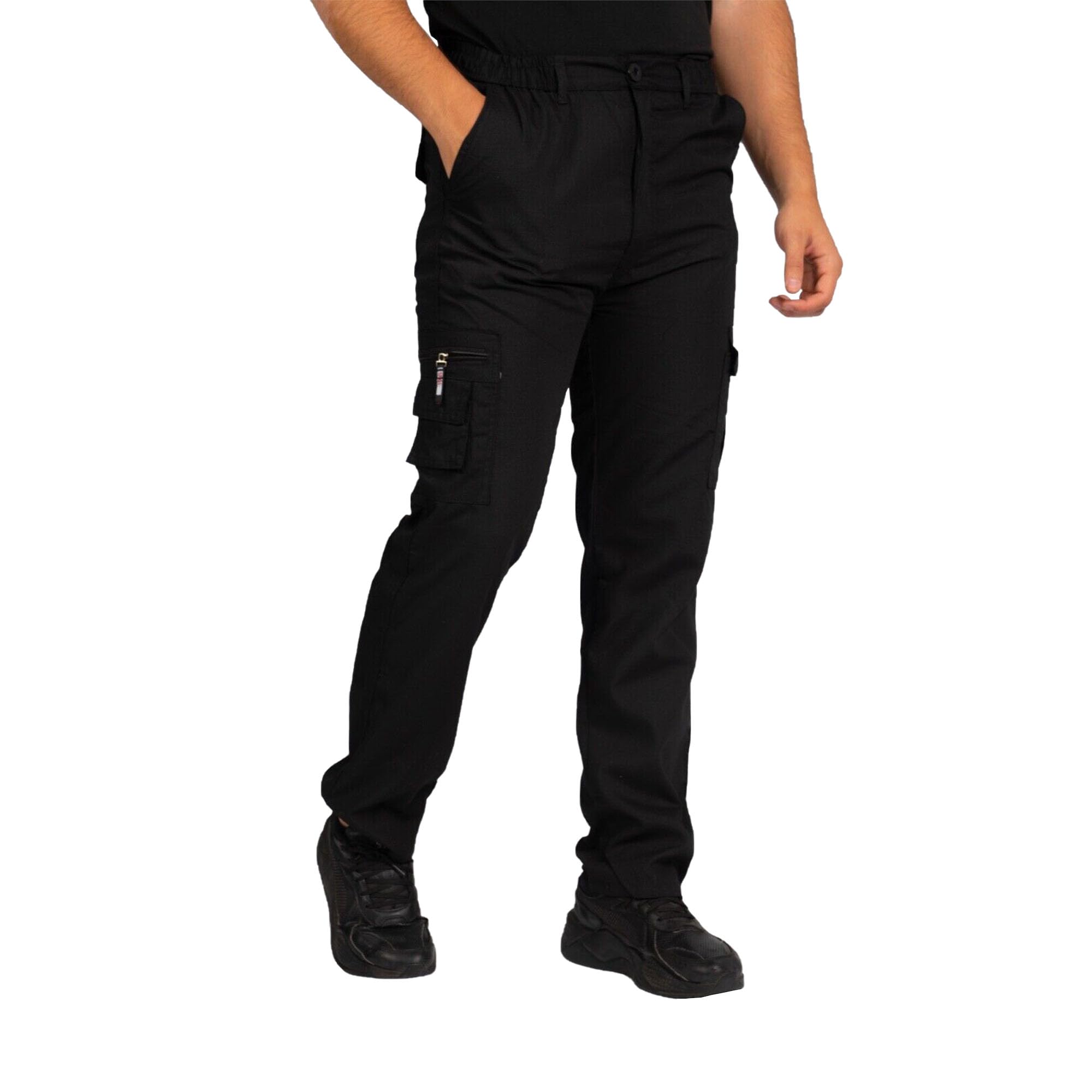 LABEL APPARELMens Cargo Combat Trousers Elasticated Waist Button & Zip Fly Hiking Work Pants