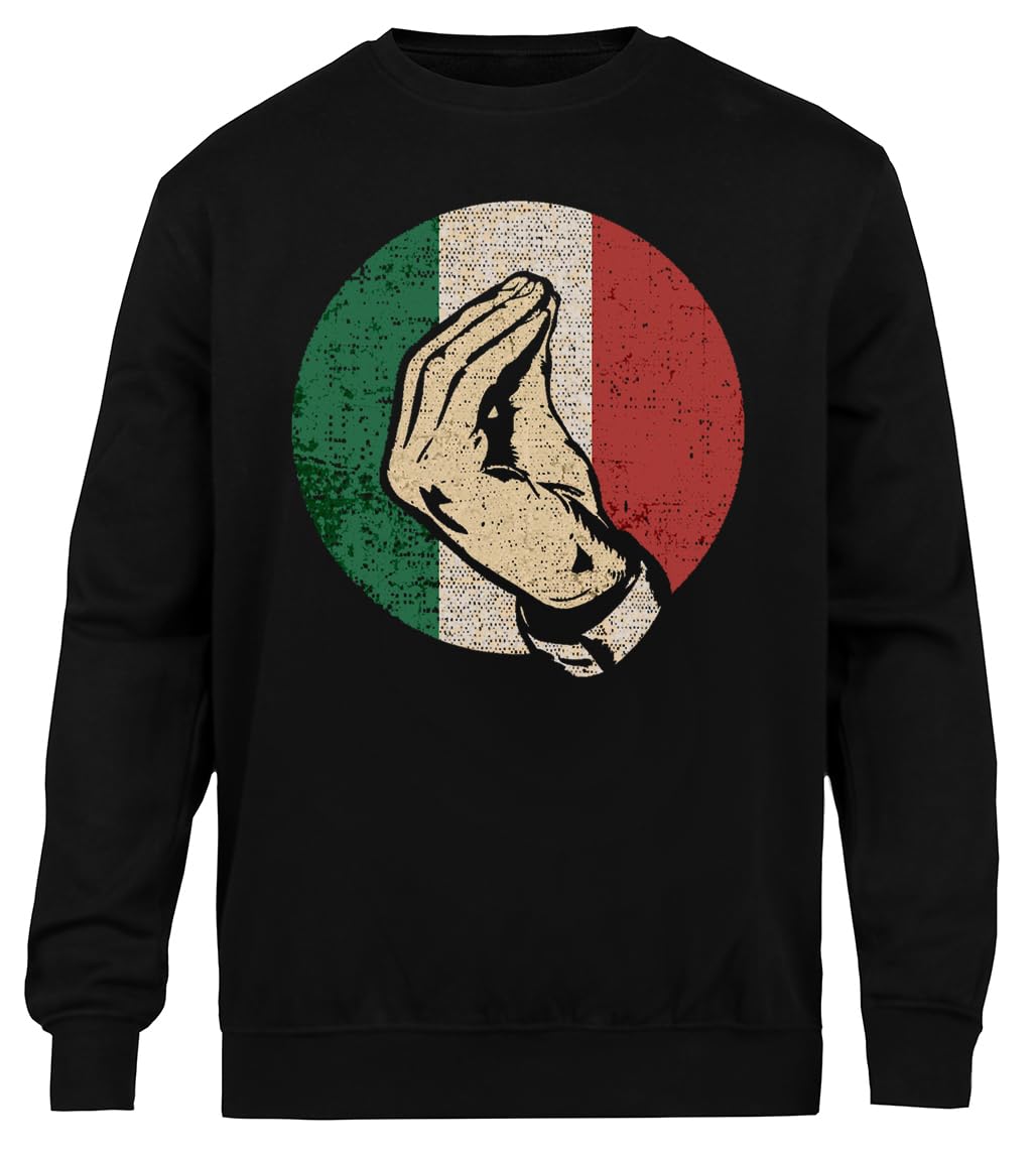 Gesto della Mano Italiana Canta Sweatshirt Nera Unisex Eco-Friendly Unisex Black Sweatshirt Eco-Friendly Crewneck