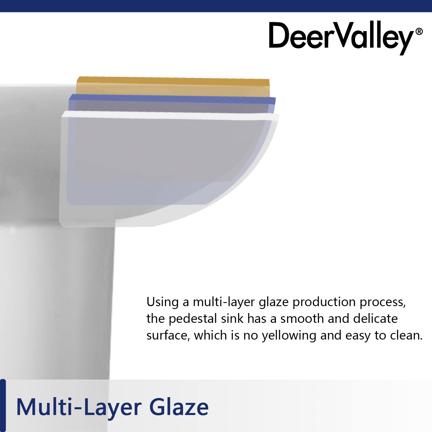 DeerValley Lavabo de pie Lavabo con Pedestal en Cerámica Blanco, con desbordamiento y agujero único preperforado(80 * 52 * 44cm)
