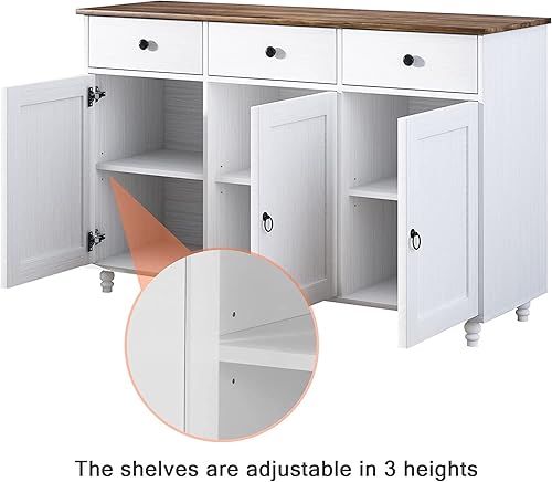 Miniatura 5 de Armario de buffet blanco con almacenamiento, gabinete de cocina de 47 pulgadas con puertas de granero, armario de almacenamiento aparador con