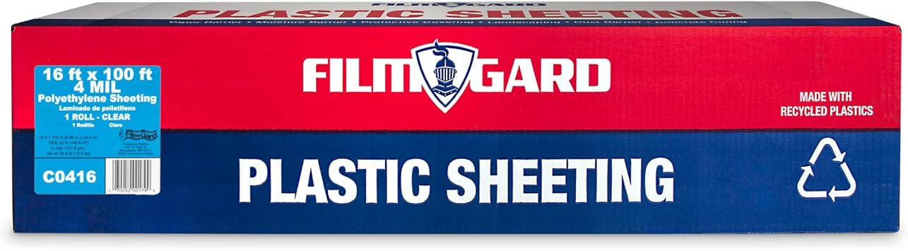 Film-Gard 626044 Construction Plastic Sheeting 12 Width X 100 Length X 6 mil thick, Clear, 1 count