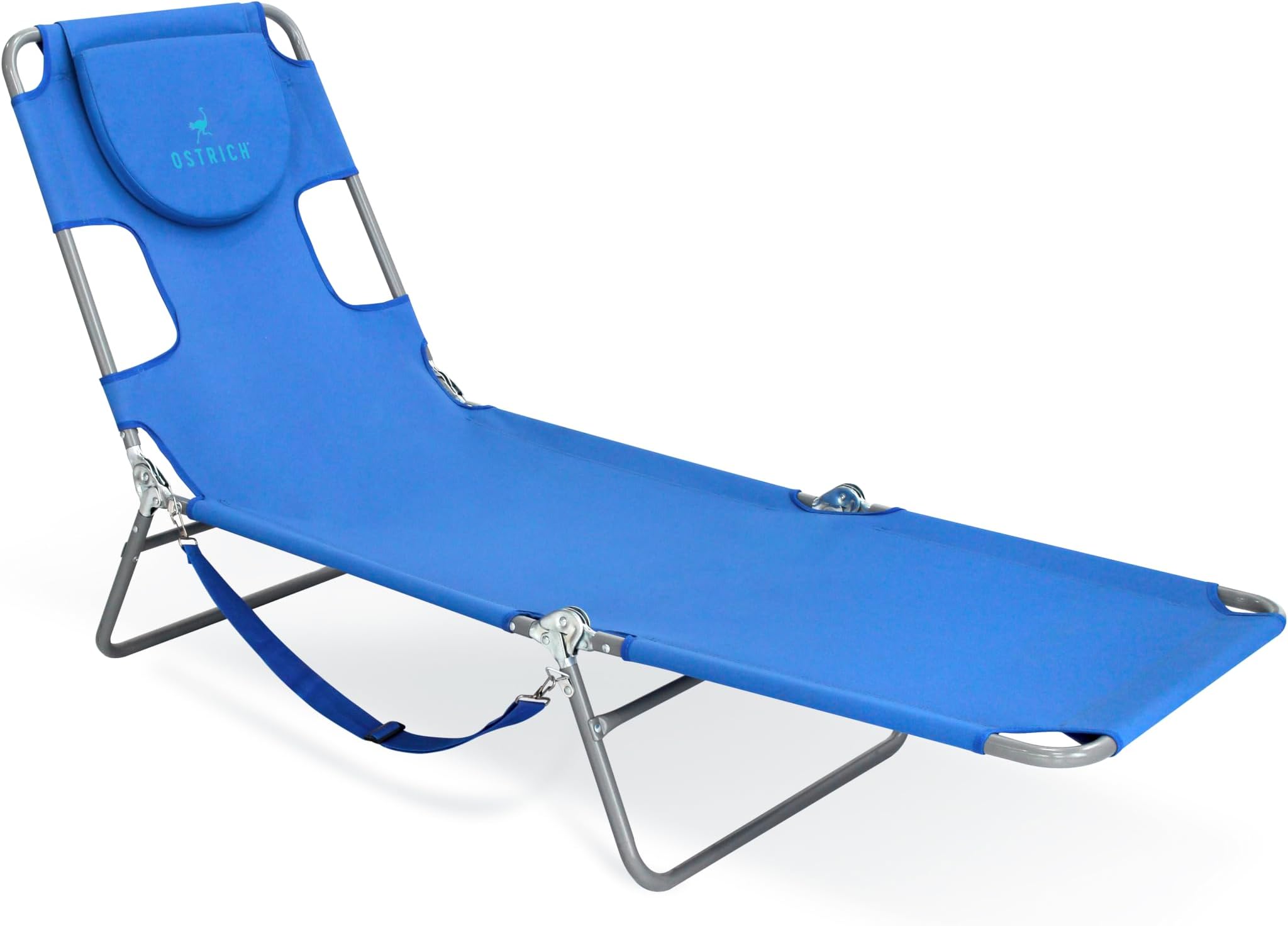 Ostrich The Original Chaise Lounge 72"x22" Portable Reclining Lounger, Blue | Outdoor Relaxing Pool Tanning Chair, Lightweight Beach Recliner with Adjustable Backrest and Carry Strap, 250 lb Capacity