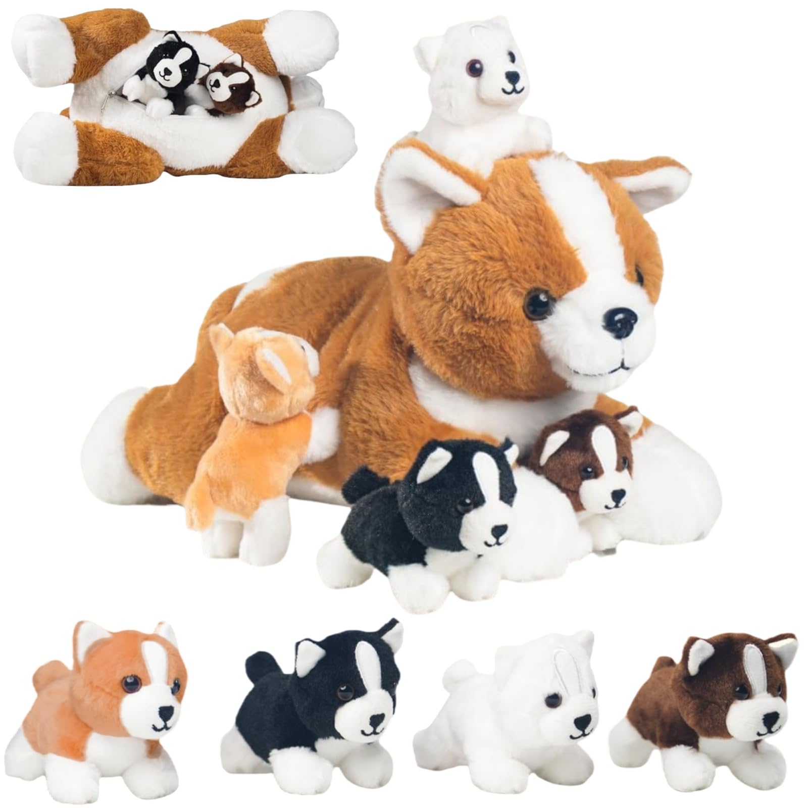 Amazon.com: 5 Pieces Corgi Dog Stuffed Animal with Babies Puppies